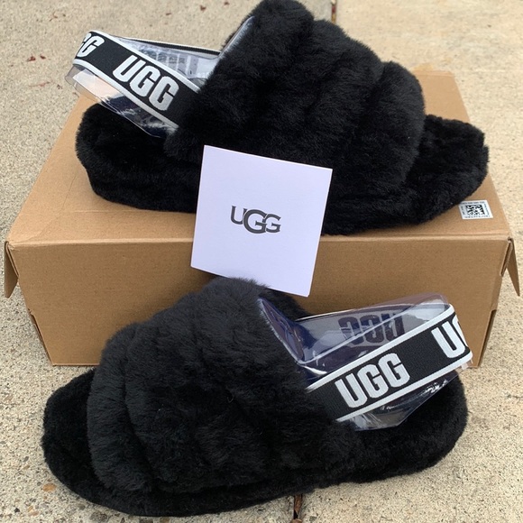 UGG Shoes - UGG Fluff Yeah Slippers Womens Black Size 10 NWT
